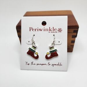 Periwinkle by Barlow.  Enamel elf boots booties, earrings.  Pierced hook dangle